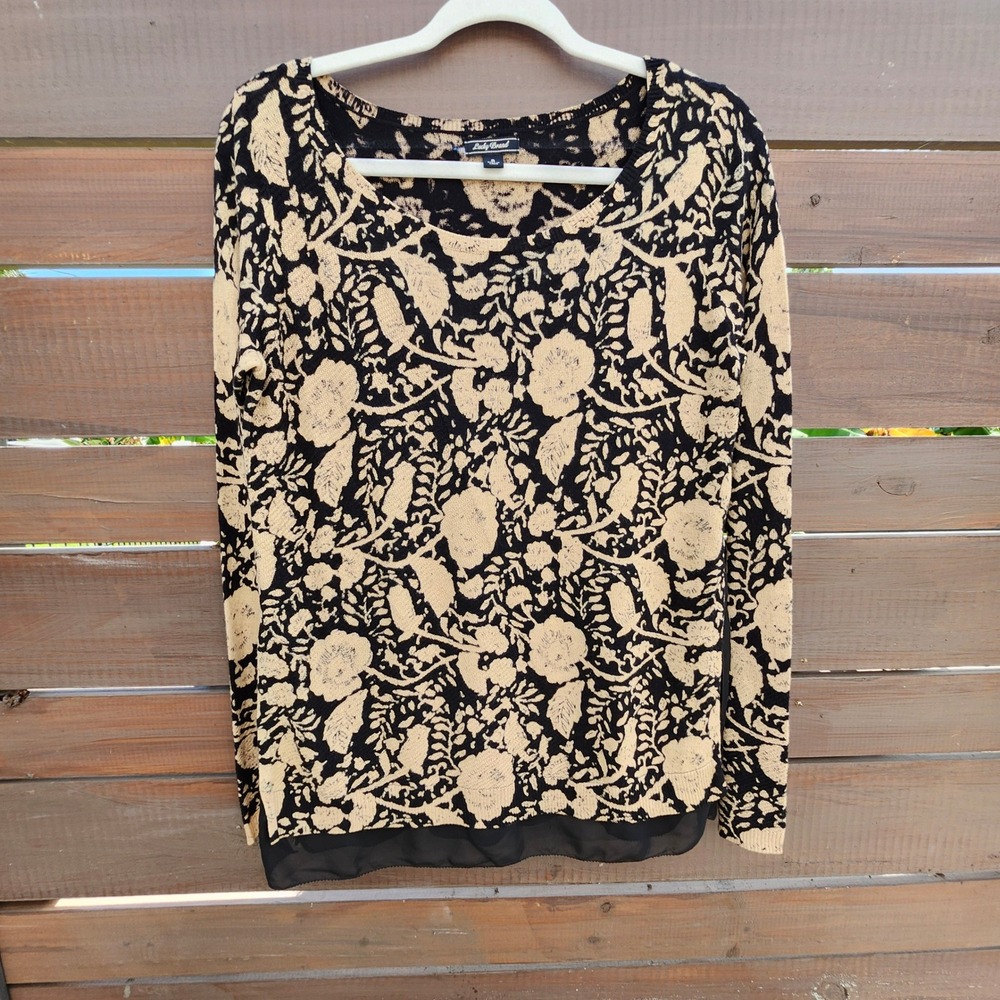 Lucky Brand Lightweight Floral Sweater Black‎ Beige Size S